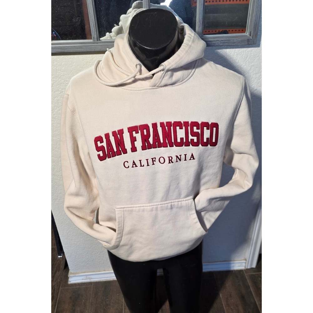 Lane Seven San Francisco California Hoodie Cream Burgundy Mens Medium LS14001